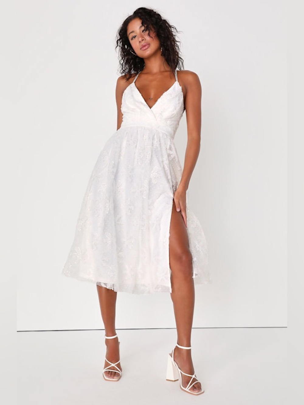 Lulus White Lace Midi Dress Small | Bridal Shower Cottagecore Fairy Dress